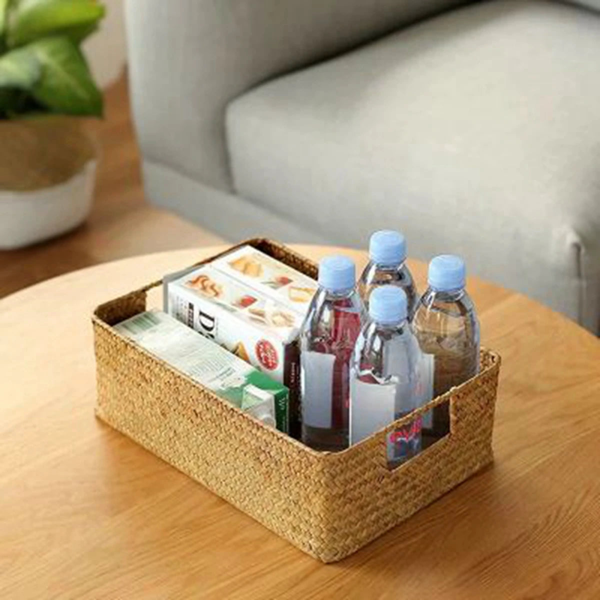 grand panier tissé en jonc de mer pour rangement et décoration - vue 6 sur 10