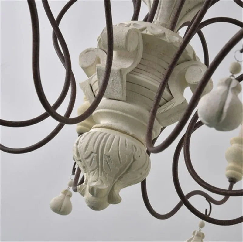 lustre suspendu en fer et bois vintage style industriel - vue 5 sur 11