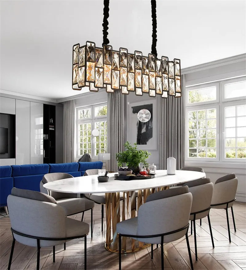 lustre moderne éclairage rectangulaire design en cristal K9 lumineux - vue 4 sur 6