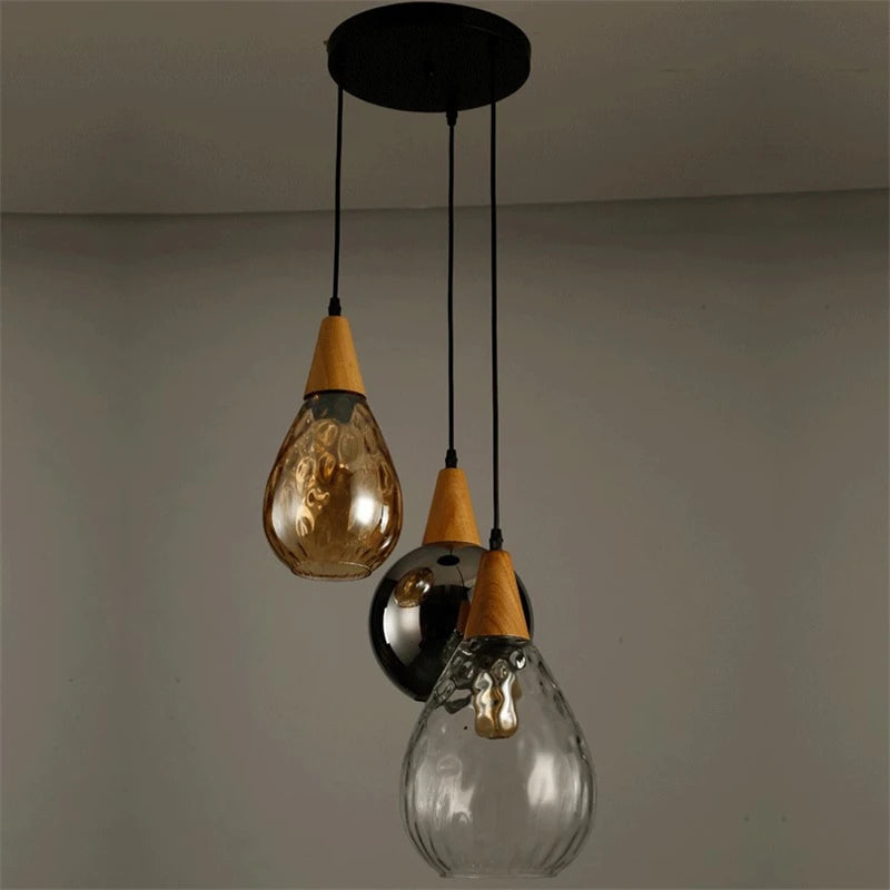 lampes suspendues en verre grain d'eau nordique rétro décoratives - vue 6 sur 21