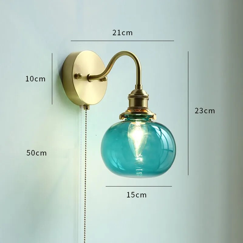 Moderne LED-Wandleuchte Glas Zugschalter Nordisch Messing - vue 11 sur 23