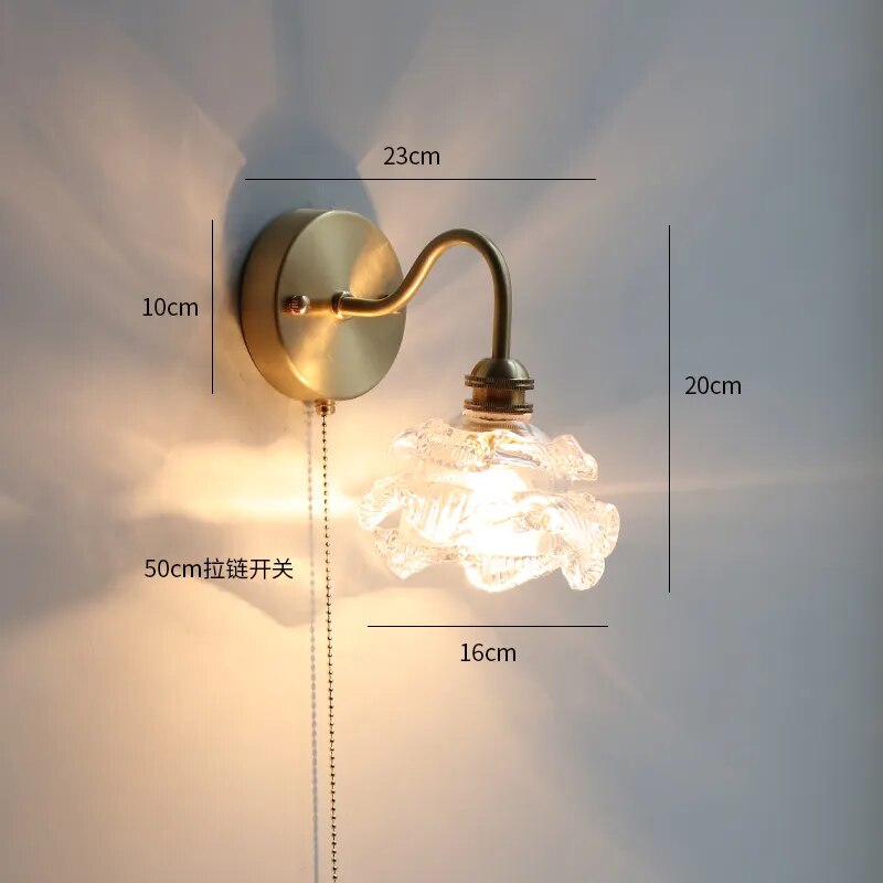 Moderne LED-Wandleuchte Glas Zugschalter Nordisch Messing - vue 22 sur 23