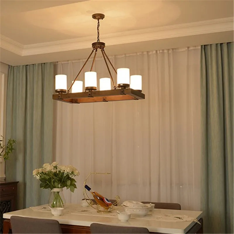 Lustre rétro en bois massif et fer pour villa café musée