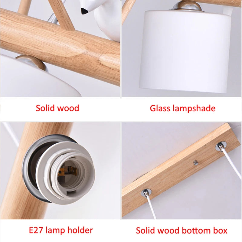 Nordique En Bois Massif PENDENTIF LED Lumière Salle à manger Plafond Lustre Chambre Salon Cuisine Éclairage Intérieur Luminaire - vue 7 sur 8