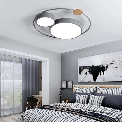 LED-Deckenleuchte nordisch rund aus Holz und Acryl Macaron-Dekoration - vue 5 sur 14