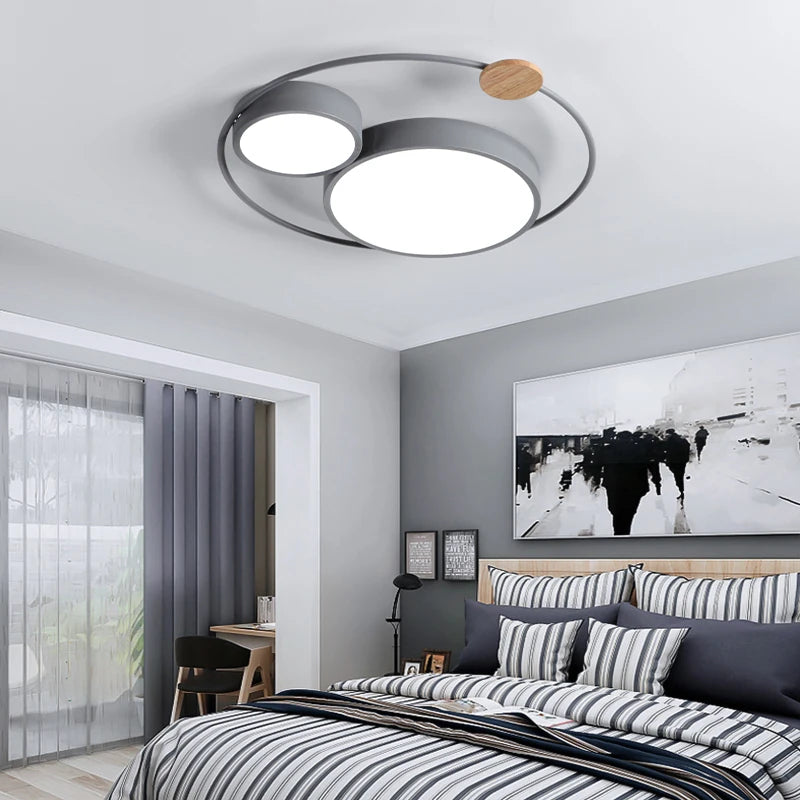 LED-Deckenleuchte nordisch rund aus Holz und Acryl Macaron-Dekoration - vue 5 sur 14
