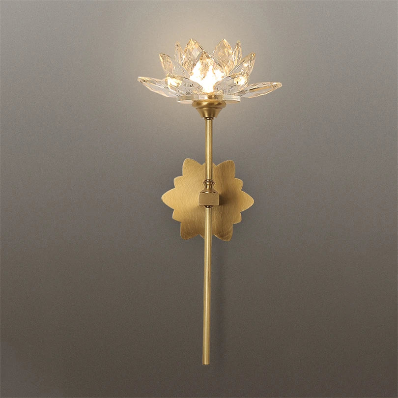 Applique murale led en cristal de luxe style chinois lotus décoratif