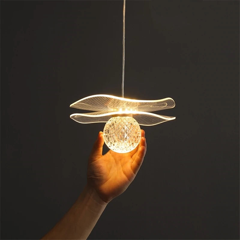 lustre moderne en acrylique et cuivre led feuille de lotus - vue 6 sur 18