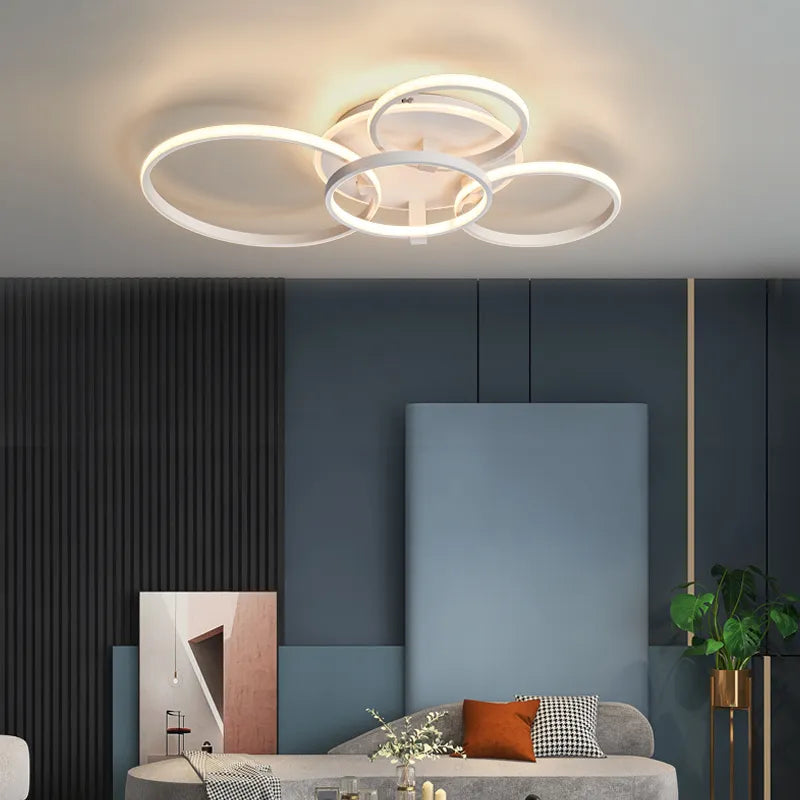 Lustre Led moderne anneau Led plafonniers salon chambre lumières plafond noir/blanc 1-5 anneau d'éclairage APP/lustre à distance - vue 5 sur 16