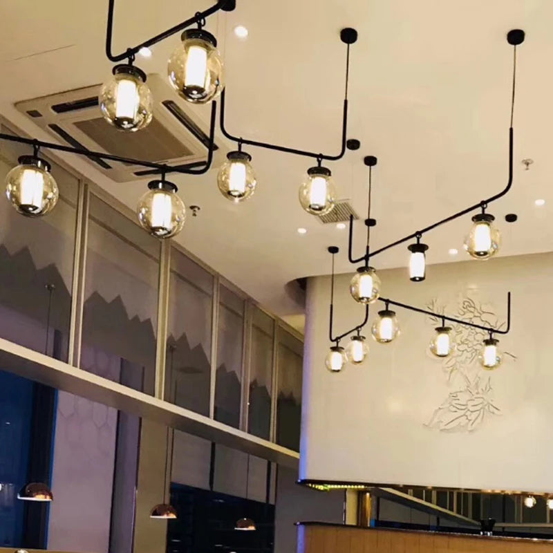 lustre design postmoderne en verre et métal éclairage nordique décoratif - vue 5 sur 9