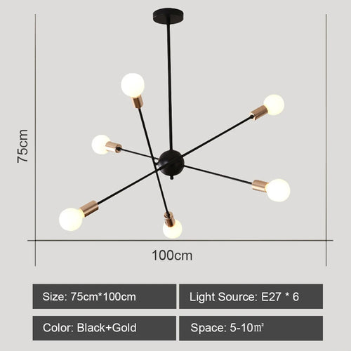 Moderner LED-Kronleuchter im industriellen Sputnik-Design für kreatives Wohnambiente - vue 10 sur 16