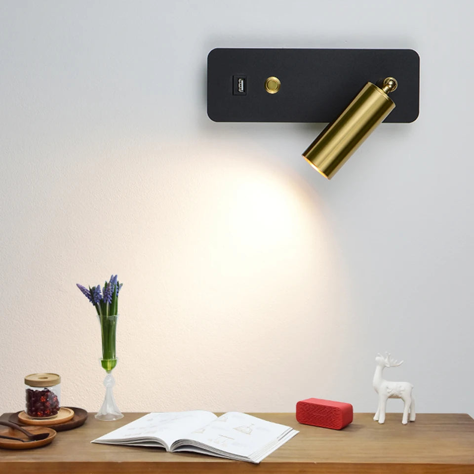 Applique murale LED lumières avec interrupteur et Interface USB mode 7W blanc noir applique luminaire couloir allée à côté de l'éclairage Art applique - vue 4 sur 9