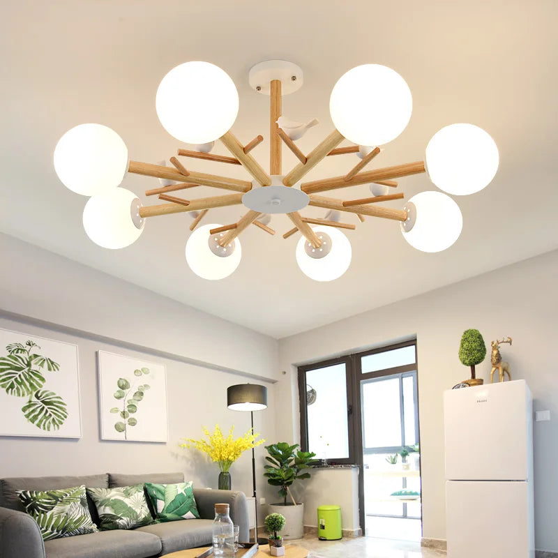 lustre nordique moderne en verre avec éclairage led décor oiseau - vue 2 sur 9