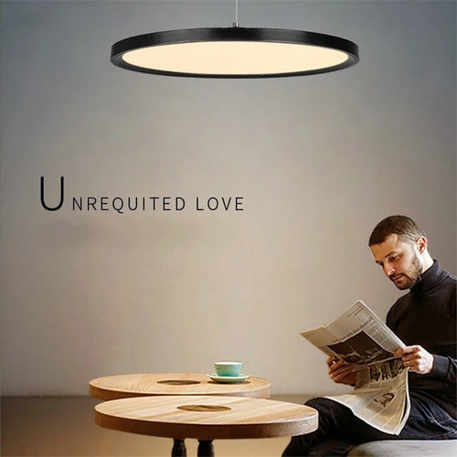 Nordische runde LED-Pendelleuchte aus schwarzem Eisen – schlichtes Design - vue 2 sur 7