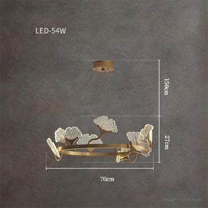 lustre en cuivre simple avec feuilles led style chinois