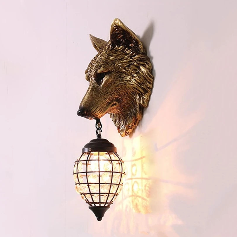 applique murale vintage en résine loup avec lumière led - vue 4 sur 7