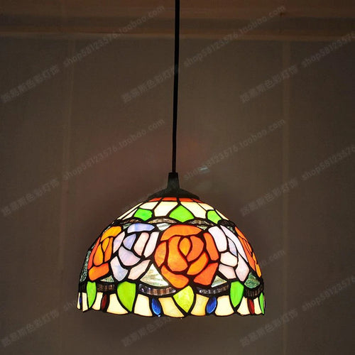 Tiffany-Kronleuchter aus Buntglas für dekorative, antike Beleuchtung - vue 13 sur 19