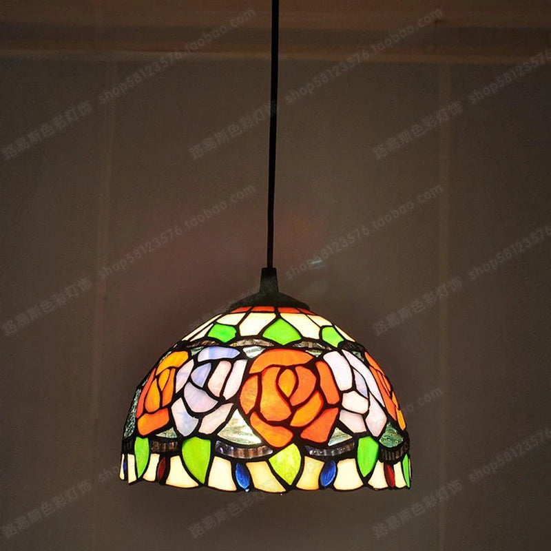 Tiffany-Kronleuchter aus Buntglas für dekorative, antike Beleuchtung - vue 12 sur 19