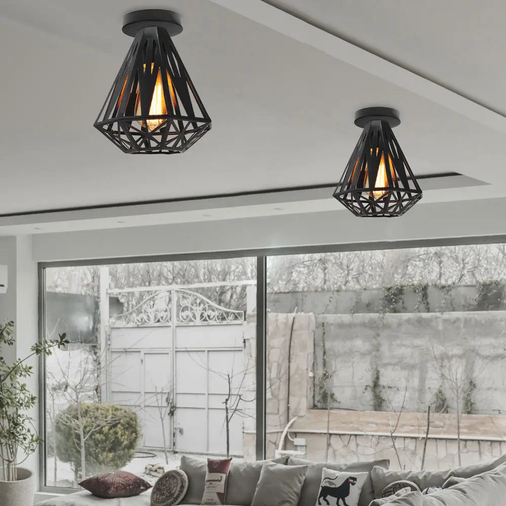 suspension industrielle vintage cage fer art diamant led - vue 4 sur 14
