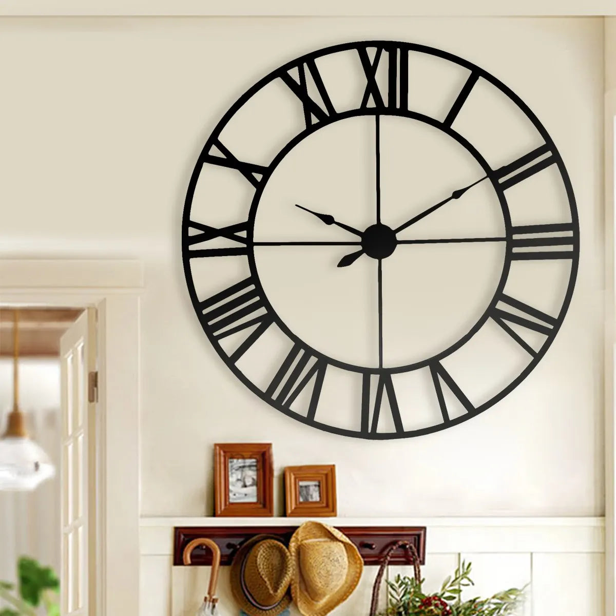 horloge murale moderne 3d style rétro en fer noir décor intérieur - vue 4 sur 6