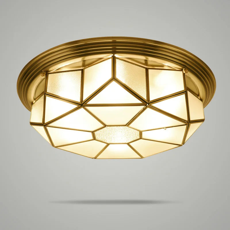 plafonnier vintage en verre et cuivre pour intérieur - vue 5 sur 6