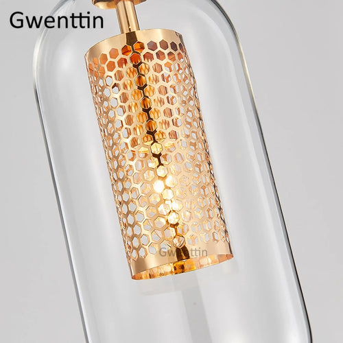 Moderne LED-Pendelleuchte aus goldenem Glas im nordischen Stil - vue 6 sur 7