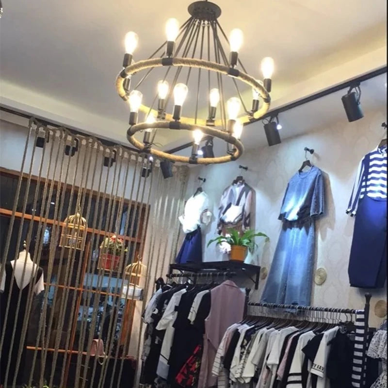 gzmj suspension lumineuse industrielle vintage en chanvre - vue 6 sur 9