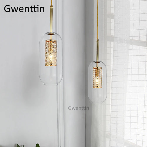 Moderne LED-Pendelleuchte aus goldenem Glas im nordischen Stil - vue 3 sur 7