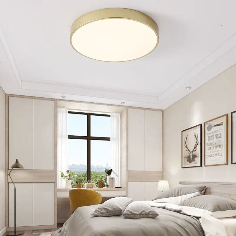 Ultra-mince 5 cm Or LED Plafonnier Moderne Rond Montage En Surface Plafonnier Panneau Lampe Télécommande Lumière Pour Foyer Chambre - vue 9 sur 9