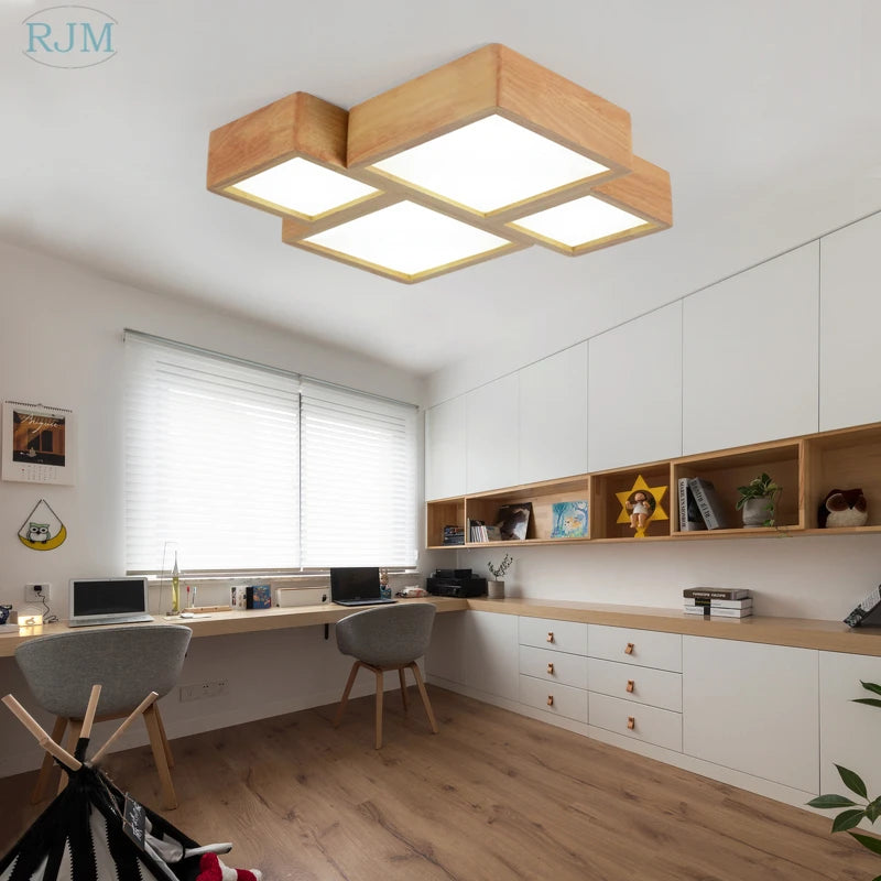 plafonnier led en bois massif design nordique simple et créatif - vue 4 sur 10
