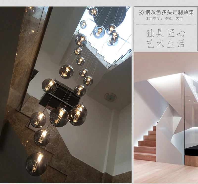 lustre en verre pour escalier design moderne à led - vue 6 sur 8