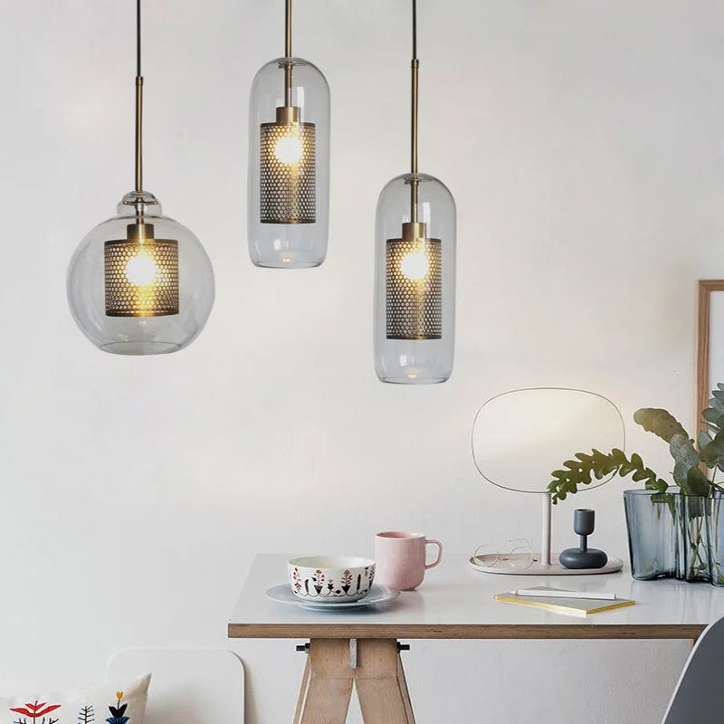 lustre en boule de verre industriel rétro pour loft hôtel restaurant