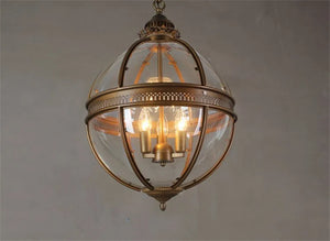 Vintage-Pendelleuchte Globe aus Schmiedeeisen mit Glasschirm