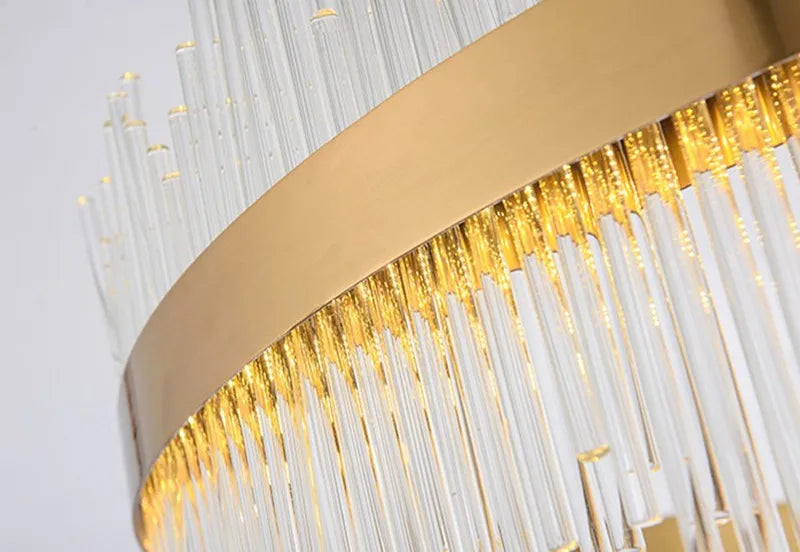 suspension moderne en cristal de luxe avec tiges en verre doré - vue 6 sur 6
