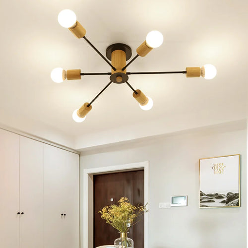 plafonnier moderne en bois massif lampe à led design créatif nordique