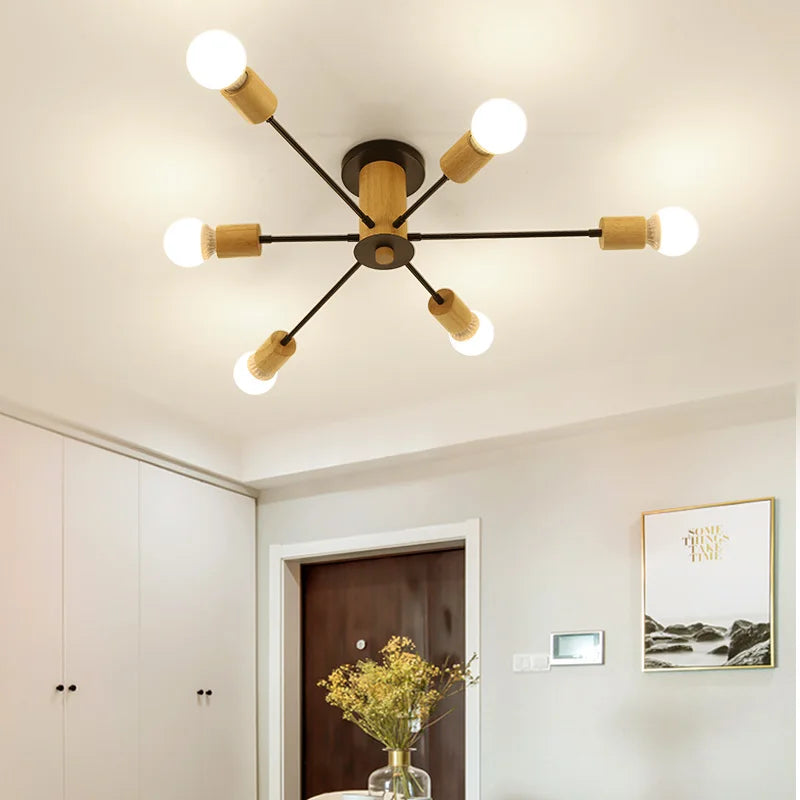 plafonnier moderne en bois massif lampe à led design créatif nordique - vue 5 sur 12