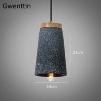 Pendelleuchte aus Zement im Vintage-Stil und modernem Holz mit LED