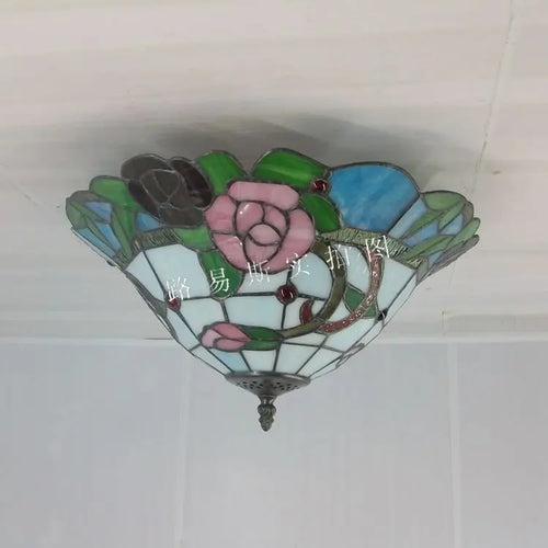 Tiffany-Deckenleuchte aus Glas im Pastoralstil, moderne dekorative Beleuchtung - vue 6 sur 6