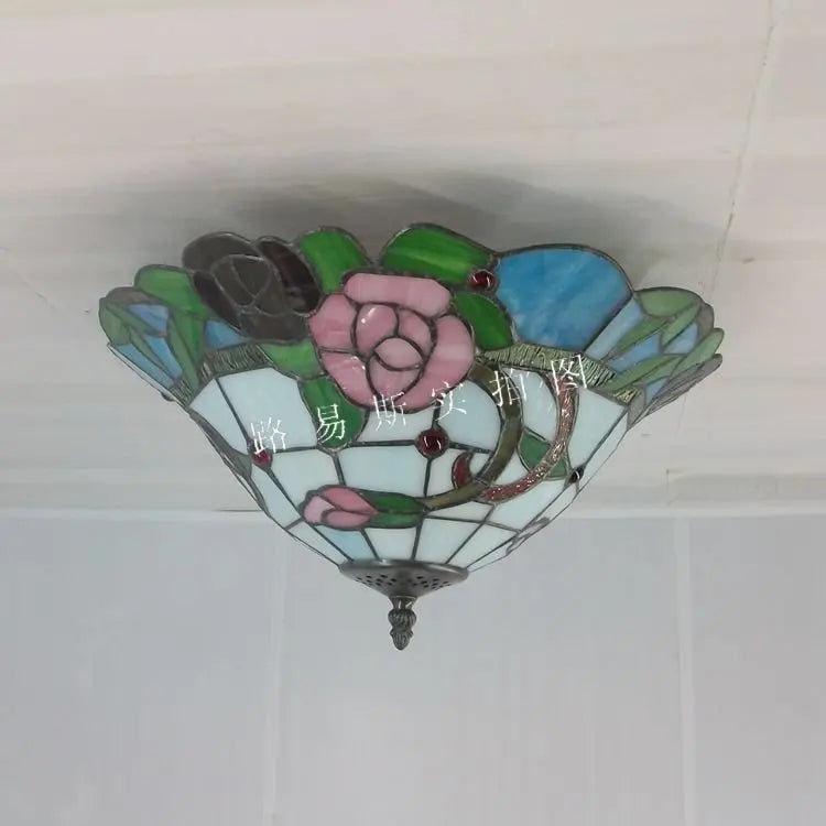 Tiffany-Deckenleuchte aus Glas im Pastoralstil, moderne dekorative Beleuchtung - vue 6 sur 6