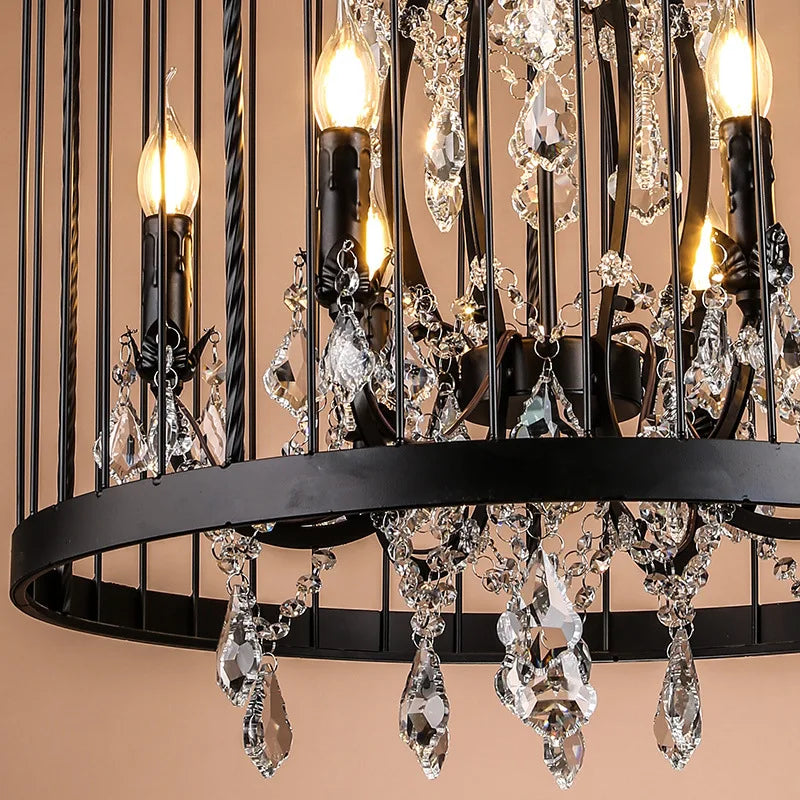 lustre vintage en fer forgé style empire cristal - vue 3 sur 6