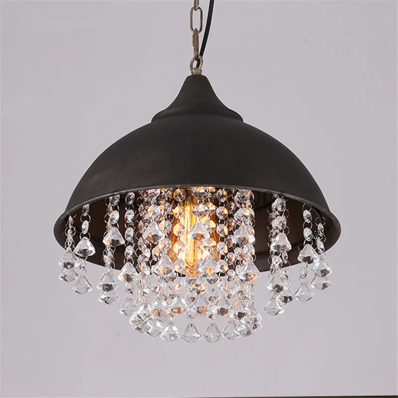 American style loft Vintage K9 crystal pendant light cover luxury lamp for Restaurant pendant lights,E27 Bulb - vue 3 sur 5