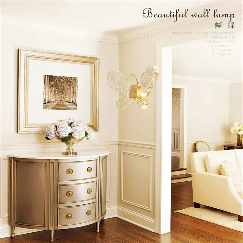 applique murale moderne en forme de bulle de cristal et papillon - vue 6 sur 6