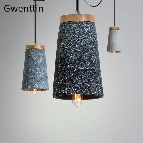 Pendelleuchte aus Zement im Vintage-Stil und modernem Holz mit LED - vue 2 sur 9