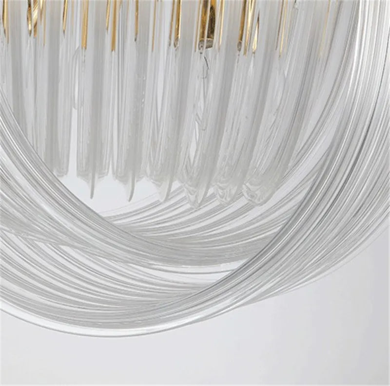 lustre suspendu en tube de verre courbé en métal doré moderne - vue 6 sur 6
