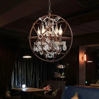 Kronleuchter Vintage Industrial aus Eisen und Kristall