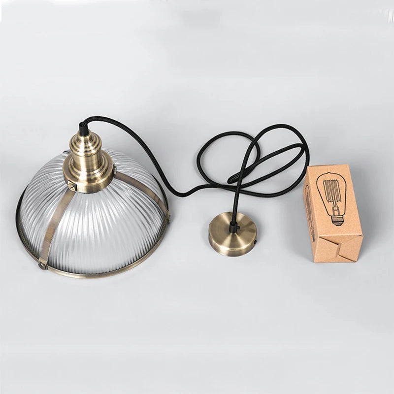 suspension vintage abat-jour en verre luminaire loft à led - vue 9 sur 8