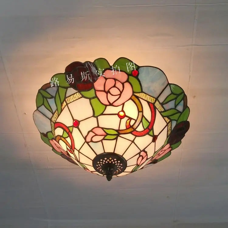 Tiffany-Deckenleuchte aus Glas im Pastoralstil, moderne dekorative Beleuchtung - vue 2 sur 6