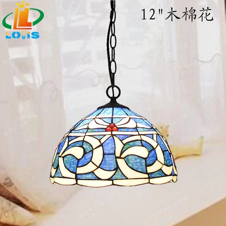 lustre en kapok pour restaurant méditerranéen avec éclairage en verre tiffany - vue 7 sur 6