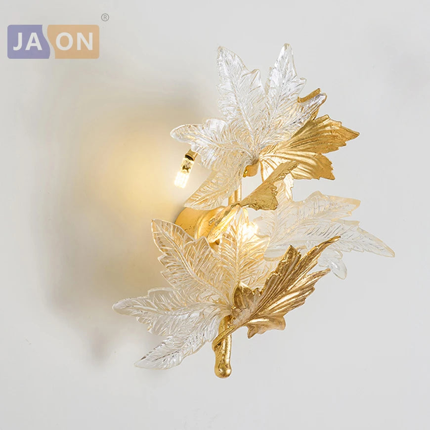lampe led g4 moderne en cuivre et verre avec feuilles d'érable - vue 6 sur 6