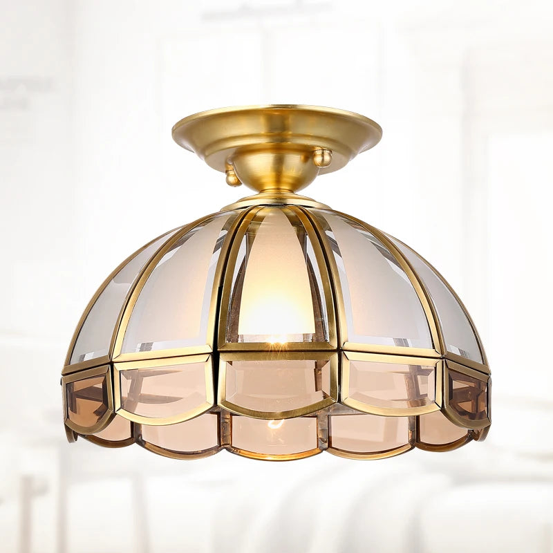 plafonnier moderne en verre rétro avec abat-jour en cuivre vintage - vue 5 sur 6